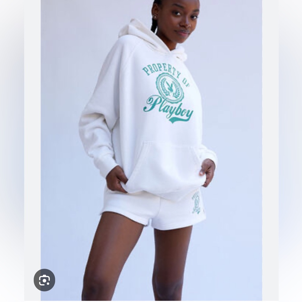 Playboy By PacSun Off White Crest Oversized Raglan Hoodie